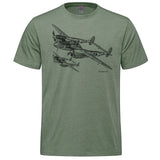 P-38 Lightning Sketch Adult T-shirt - military green heather