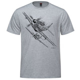 P-51 Mustang Sketch Adult T-shirt - athletic heather