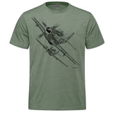 P-51 Mustang Sketch Adult T-shirt - military green heather