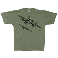 B-25 Mitchell Sketch Adult T-shirt Military Green Heather