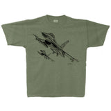 F-16 Falcon Sketch Adult T-shirt Military Green Heather