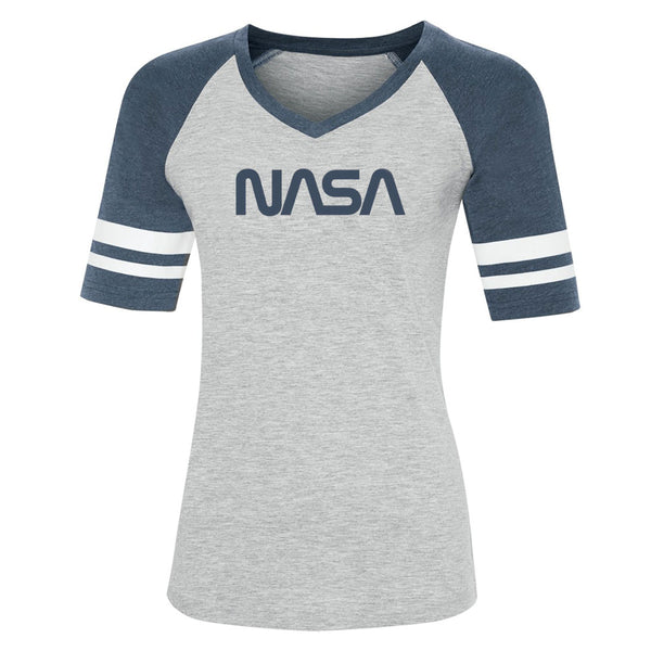 Ladies NASA Worm Space Vintage Game Day V-Neck T-shirt (blue)