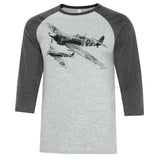 Spitfire MKIX Sketch Adult T-shirt - baseball t grey/grey