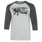 Stearman Sketch Adult T-shirt - baseball t grey/grey