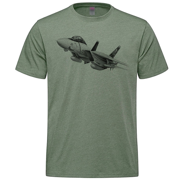 F-14 Tomcat Sketch Adult T-shirt - military green heather