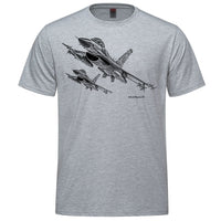 F-16 Falcon Sketch Adult T-shirt - athletic heather