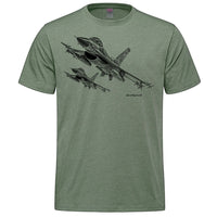 F-16 Falcon Sketch Adult T-shirt - military green heather