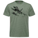 F-16 Falcon Sketch Adult T-shirt - military green heather