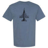 F-16 Falcon Vintage Vertical Garment Dyed Adult T-shirt - blue jean