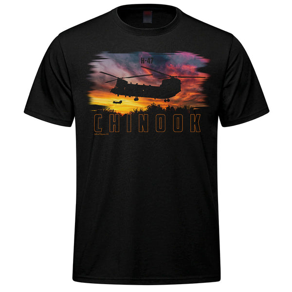 H-47 Chinook Sunset Adult T-shirt - black