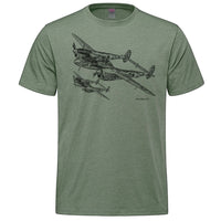 P-38 Lightning Sketch Adult T-shirt - military green heather