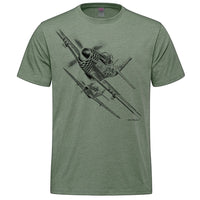 P-51 Mustang Sketch Adult T-shirt - military green heather