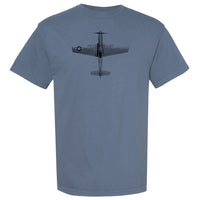P-51 Mustang Vintage Vertical Garment Dyed Adult T-shirt - blue jean