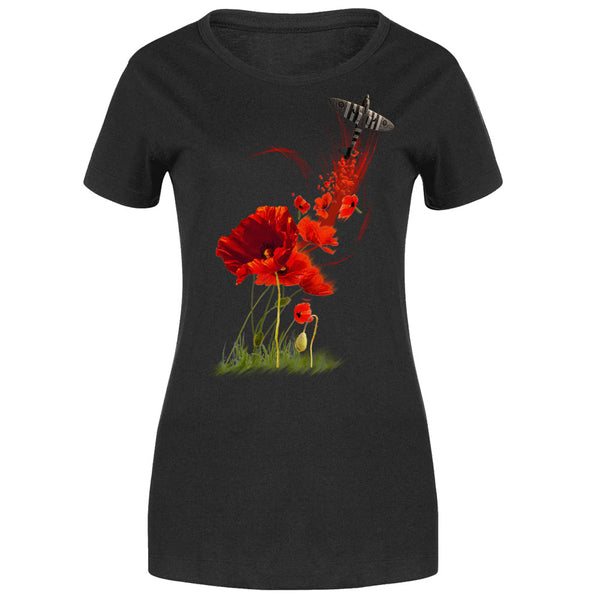 Ladies Coquelicot  Poppy T-shirt - black