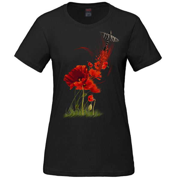 Ladies Coquelicot Poppy T-shirt - black