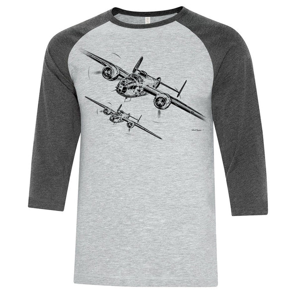 B-25 Mitchell Sketch Adult T-shirt Baseball T