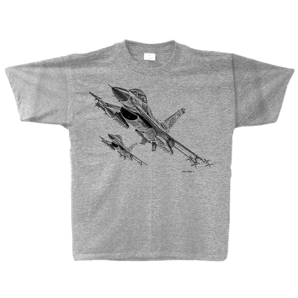 F-16 Falcon Sketch Adult T-shirt Athletic Heather