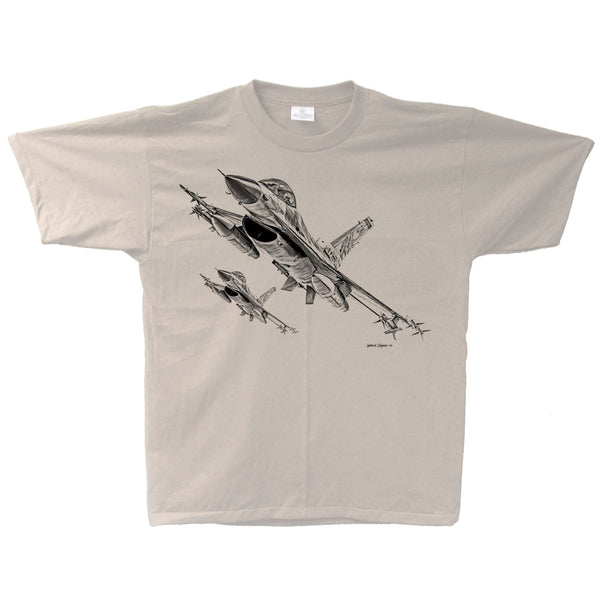 F-16 Falcon Sketch Adult T-shirt Sand