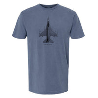 F-16 Falcon Vintage Vertical Garment Dyed Adult T-shirt Blue Jean