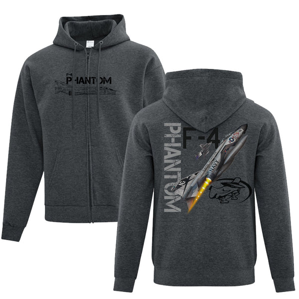 F-4 Phantom Full Zip Adult Hoodie Charcoal Heather