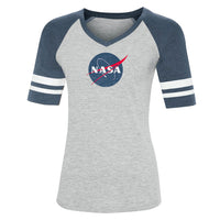 Ladies NASA Meatball Space Vintage Game Day V-Neck T-shirt (blue)