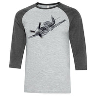 P-40 Warhawk Sketch Adult T-shirt Baseball T