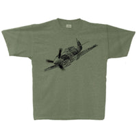 P-40 Warhawk Sketch Adult T-shirt Military Green Heather